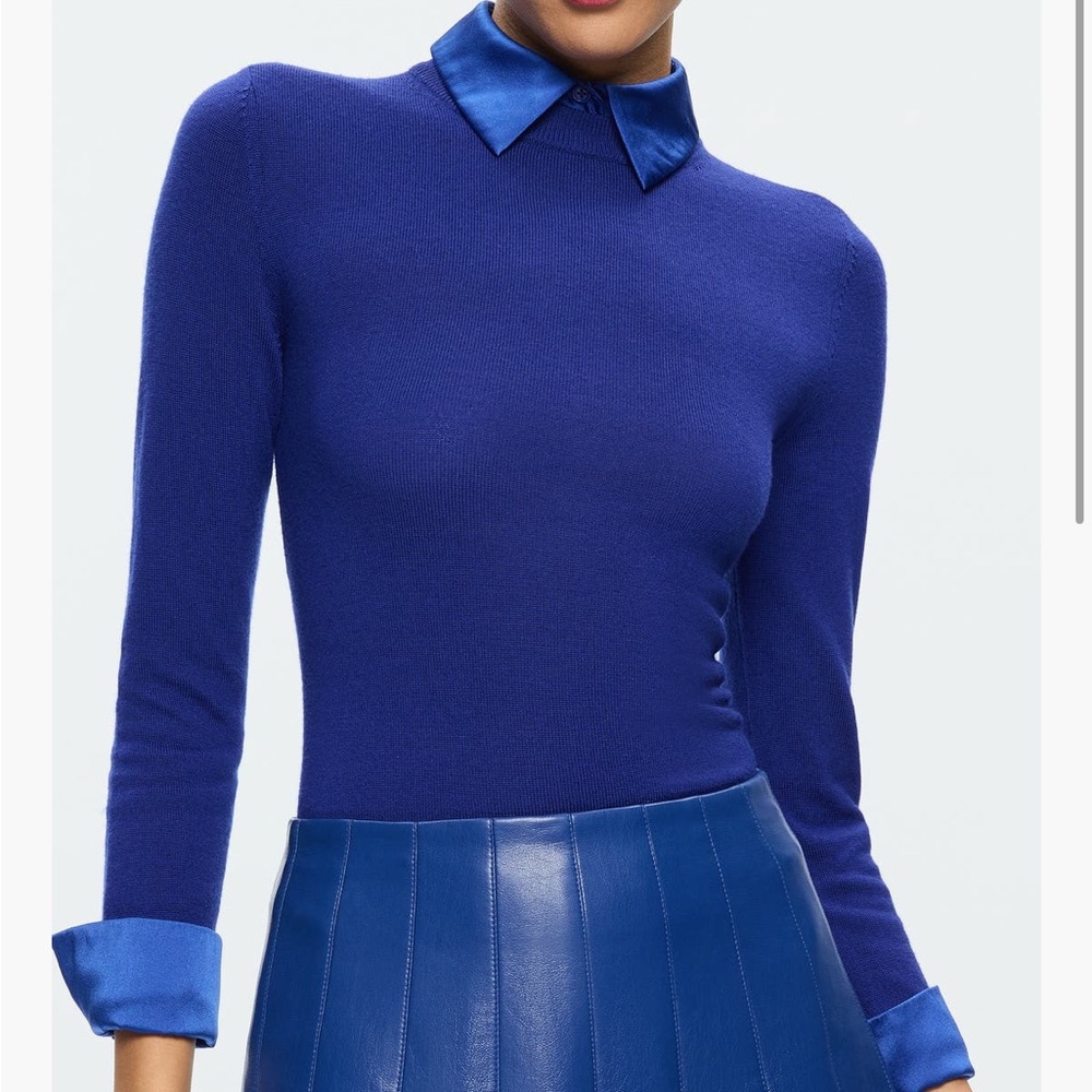 Alice + Olivia Porla satin collar wool sweater